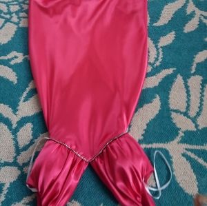 Pink rhinestone trim backless evening gown